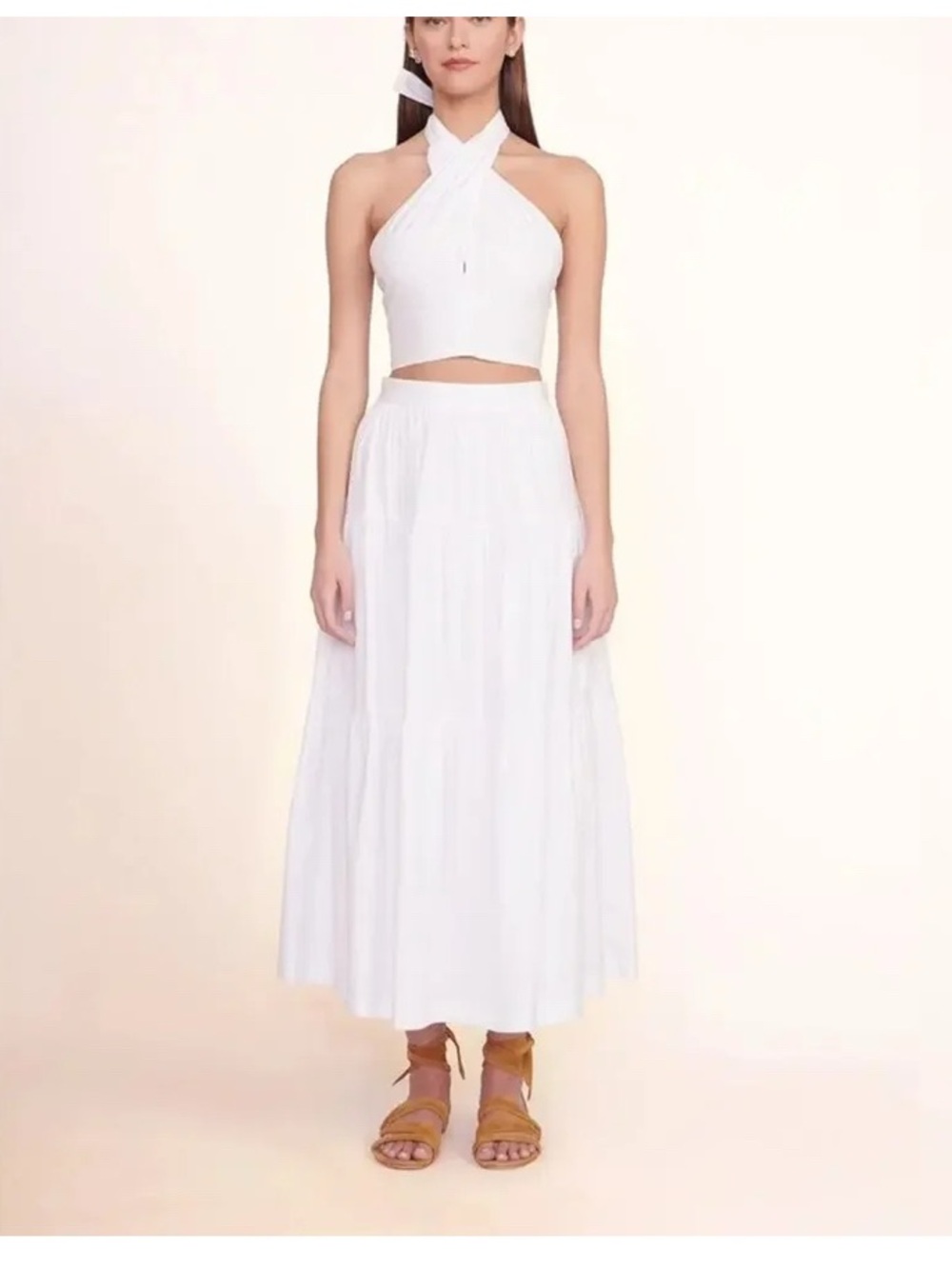 STAUD Sea Skirt White Cotton 3-Tiers, Maxi, Size 0. Bohemian, Romantic, Summer
